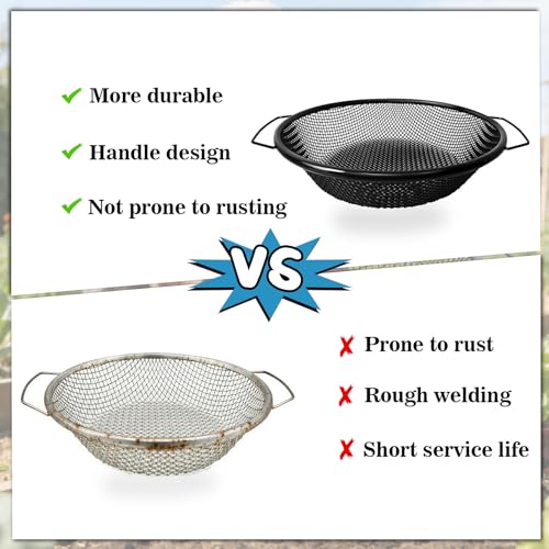 2Pcs Soil Sifter for Gardening, 1/6" & 5/16" Dual Mesh Heavy Duty Sieve with Upgrade Dual Handles, Fits 5 Gallon Bucket for Compost Dirt Sand Gravel Rocks Sawdust - color: 2PCS Black Handle 1/6in,5/16in