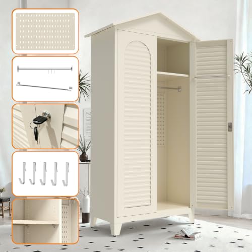 79.1' 79.1" Tall Metal Storage Shed, Steel Tool Cabinet with Pegboard - color: Beige
