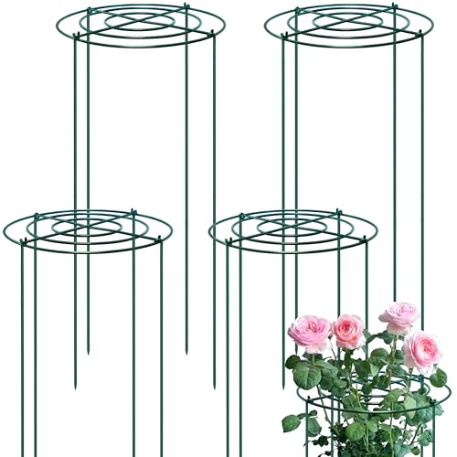 4 Sets Peony Support Cage,14"Diax32"High Heavy Duty Metal Plant Support,Grow Through Hoops Grids with 4 Thickened 5mm Legs,Strong Support Brace for Heavy Blossoms,Flower Support Ring for Peonies,Rose - size: 14"X32"-4PCS