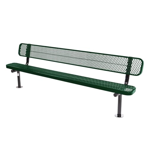 COATEDOUTDOORFURNITURE Bench, Green, Expanded, 8Ft, with Back, Surface - color: Green, size: 8 Ft, With Back Surface Mount