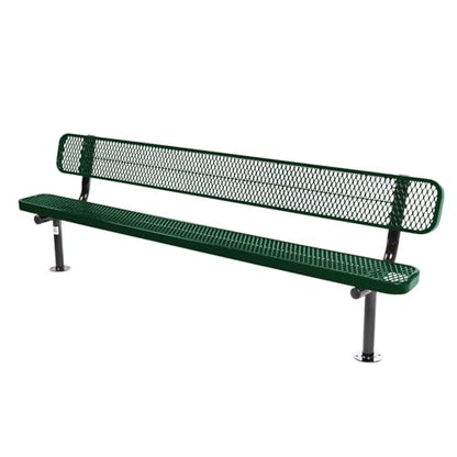 COATEDOUTDOORFURNITURE Bench, Green, Expanded, 8Ft, with Back, Surface - color: Green, size: 8 Ft, With Back Surface Mount