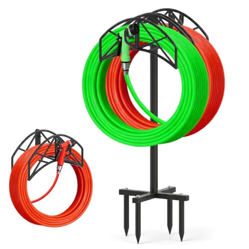 Garden Water Hose Holder Freestanding,Wall Mount with 90° Rotatable Hook