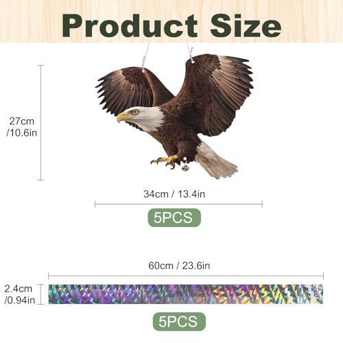 5 Pack Fake Eagle to Scare Animals Away, Hanging Flat Plastic Fake Eagle with Reflective Tape for Keep Pigeon Woodpecker Away for Outdoor Contryard Garden Balcony Window Patio Backyard - color: 5pcs-brown Eagle 01