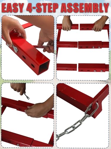4ft Heavy Duty Drag Harrow for ATV, UTV, Tractor - Adjustable Tow Behind Leveling Rake with Weight Tray for Driveway Grader, Lawn, Field, Pasture, Food Plot Maintenance, Red(48 inch) - size: 4 ft