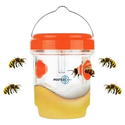 PESTEZE USA 2 Pack Reusable Solar Hanging Wasp Trap with LED Light [Orange, 3.5×4.4 in]–Attracts & Stop Wasps, Hornets, Yellow Jackets & Flying Insects Safely, Waterproof Outdoor Trap