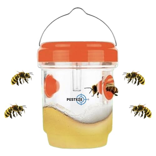 PESTEZE USA 2 Pack Reusable Solar Hanging Wasp Trap with LED Light [Orange, 3.5×4.4 in]–Attracts & Stop Wasps, Hornets, Yellow Jackets & Flying Insects Safely, Waterproof Outdoor Trap