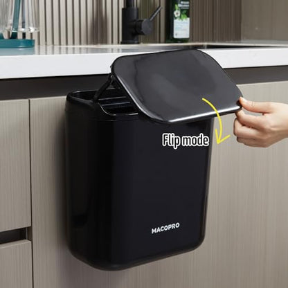 MACOPRO Compost Bin Hanging Trash Can with Lid Under Sink for Kitchen, Food Waste Bin for Countertop with Lid, Mountable Garbage Can for Bathroom, RV, 8L/2.6Gal