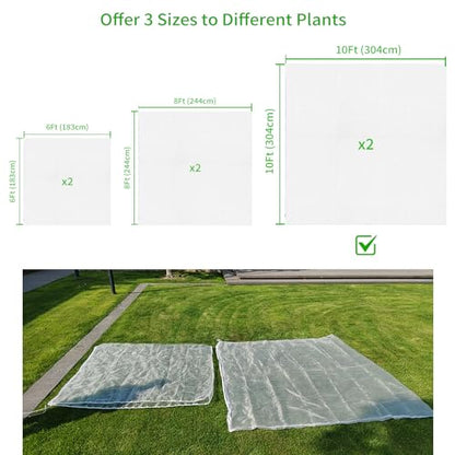 KEOHOLI Large 2 Packs Fruit Tree Netting Bags with Zipper and Drawstring, Insect Bird Barrier Netting Plant Covers for Fruit Vegetable Trees, Bushes,Flower in Garden (10 * 10ft) - size: 10*10ft (2Pack, White)