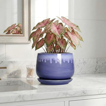 Ceramic Flower Pots, 7 Inch Indoor Planter with Drainage, Blue - size: 7 Inch, style: Blue