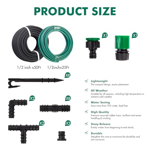 Soaker Hose Kits with Connectors and Fittings Save 70% Water, - color: 50ft Soaker hose with 25ft garden hose