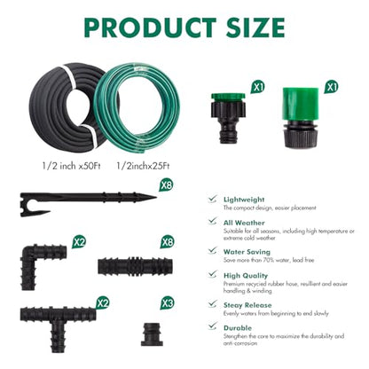 Soaker Hose Kits with Connectors and Fittings Save 70% Water, - color: 50ft Soaker hose with 25ft garden hose