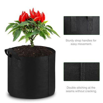 12-Pack 5 Gallon Grow Bags Heavy Duty Thickened Nonwoven Fabric Pots with Durable Handles - size: 5 Gallon