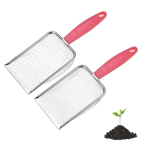 M METERXITY 2-Pack Gardening Soil Sifter, 5, 3.8 mm Mesh Stainless Steel Portable Gardening Sifter with Plastic Handle for Sand/Dirt/Rock Compost [White, Pink] - color: White, Pink, size: 5.0X5.0mm,3.8x3.8mm