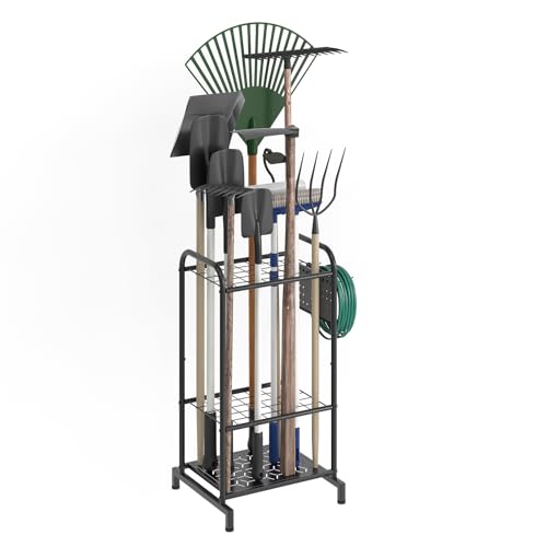 Garden Tool Organizer, Garage Tool Storage Rack, Heavy Duty Metal with Side Pegboard & Adjustable Hooks, Utility Racks for Shed, Patio & Outdoor Use - style: Tool Rack with Side Pegboard & Hooks