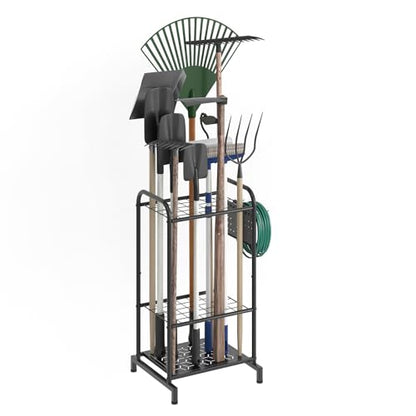Garden Tool Organizer, Garage Tool Storage Rack, Heavy Duty Metal with Side Pegboard & Adjustable Hooks, Utility Racks for Shed, Patio & Outdoor Use - style: Tool Rack with Side Pegboard & Hooks