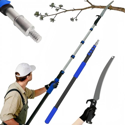 18FT Reach Manual Pole Saws for Tree Trimming with 3-12FT Telescoping Extension Pole, Anti-slip Handle, Manual Pruning Pole Saw with 19" 3X Detachable Saw for Forestry, Yard, Garden, Patios - color: Blue, size: 12FT