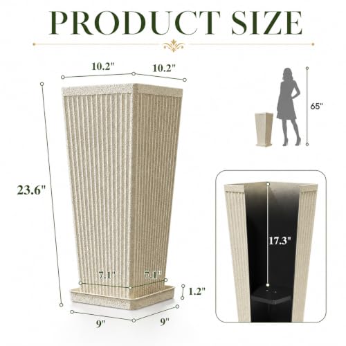 NicBex 24" Tall Planters for Outdoor Plants Set of 2 Square Fluted,Beige - color: Beige-sandblasting