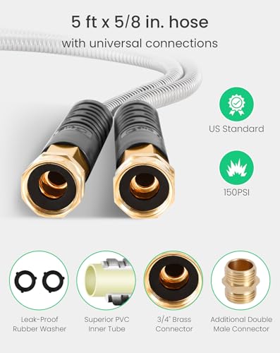 Cesun Female to Female Garden Hose 5 ft, Metal Short Water Hose, 5ft x 5/8" - size: 5ft Female to Female