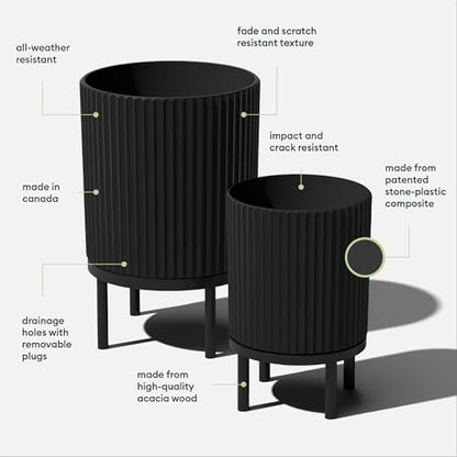Veradek Demi Series Raised Duo Planters - Set of 2 Planters with Stands - color: Black/Black, size: Bundle - 2 Pack
