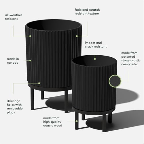 Veradek Demi Series Raised Duo Planters - Set of 2 Planters with Stands - color: Black/Black, size: Bundle - 2 Pack