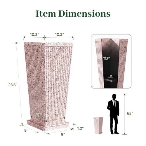 Square Tall Planters for Outdoor Plants with Tray - Stone Finishes - color: White Red Speckled-stone Finishes
