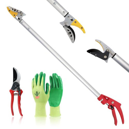 Altdorff Cut and Hold Pruner Set, Lightweight 32-Inch Long Reach Pruner One-Handed Operation, Hold Long Reach Cut Rotating, 8.3" Hand Pruner for Branch Pruning, Fruit Picking, Prickly Plants & Roses