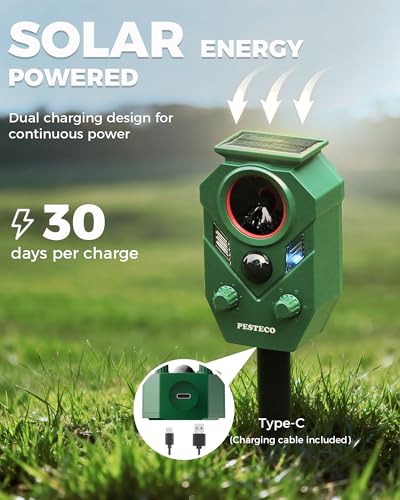 Solar Animal Repellent Outdoor, Ultrasonic Cat Repellent Outdoor, IP65 Waterproof Deer Repellent Deterrent Squirrel Racoon Skunk Rabbit, Dog Repellent for Yard Garden Lawn (2 Pack) - size: 2 PACK