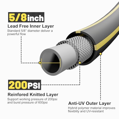 6 ft Leader Hose Extension, Hybrid Rubber Short Garden Hose, Heavy Duty Kink-Free Water Hose, 6-Layer Reinforced, 600 PSI Burst Pressure, All-Weather Flexible (Black,6 ft) - size: 6 ft