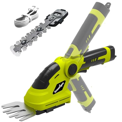 Grasstigon Hedge Trimmer Cordless Grass Shear Handheld Grass Trimmer, 2 in 1 Electric Bush Trimmer, 7.2V Lightweight Rechargeable Shrub Trimmer for Garden Yard Lawn, Type-C Cable Included (Green) - color: Green