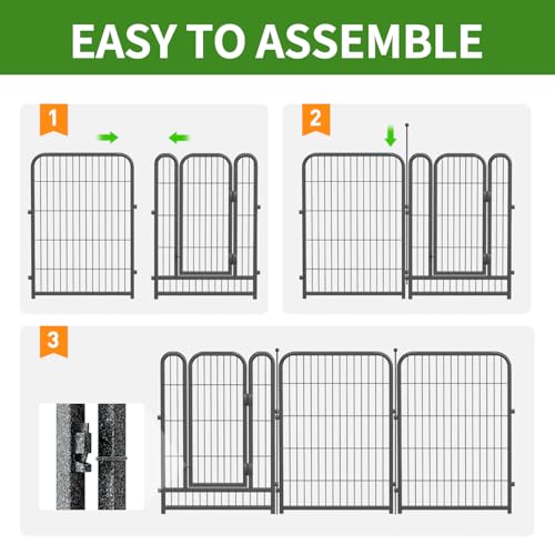 Decorative Garden Metal Fence 18ft (L)×45in (H) with 7 Panels 1Gate Outdoor, No Dig Rustproof Wire, Animal Barrier Fencing for Outdoor Yard Patio Flower Bed,（Black-Silver） - size: 45in(H)x18ft(L)