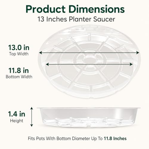Gardzen Heavy Duty Clear Plastic Plant Saucers, Flower Pot Tray - Excellent for Indoor & Outdoor Plants (13-Inch, 10-Pack) - size: 13 Inch
