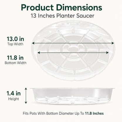 Gardzen Heavy Duty Clear Plastic Plant Saucers, Flower Pot Tray - Excellent for Indoor & Outdoor Plants (13-Inch, 10-Pack) - size: 13 Inch