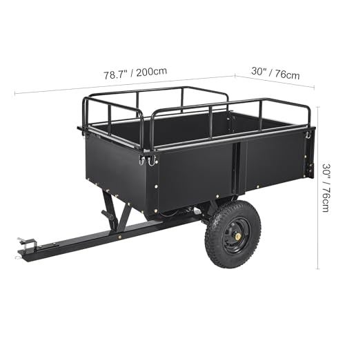 Happybuy Heavy Duty Steel ATV Dump Cart, 750-Pound Capacity, 12 Cubic Feet Garden Utility Trailer with Removable Sides for Lawn Mower Tractor - Black