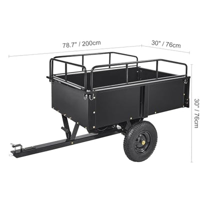 Happybuy Heavy Duty Steel ATV Dump Cart, 750-Pound Capacity, 12 Cubic Feet Garden Utility Trailer with Removable Sides for Lawn Mower Tractor - Black