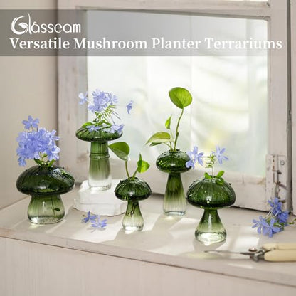 Glasseam Mushroom Glass Propagation Station, 5Pcs Green Plant Terrarium Jar - color: Green, size: 5