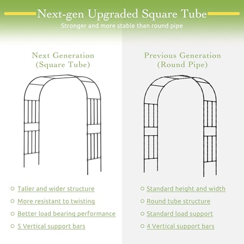 Square Tube Garden Arch Trellis for Climbing Plants 8.2ft Tall Metal Arbor - color: 59.1 inch Length - Black
