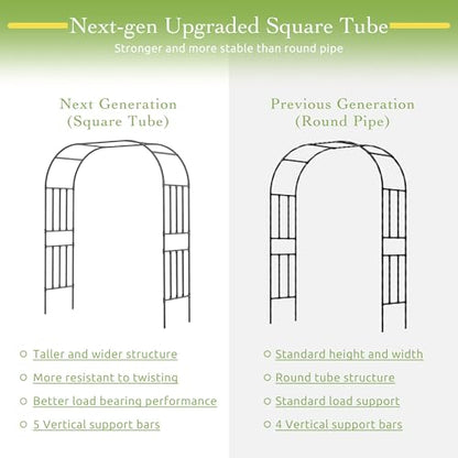 Square Tube Garden Arch Trellis for Climbing Plants 8.2ft Tall Metal Arbor - color: 59.1 inch Length - Black