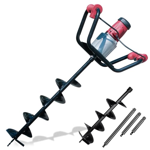 DC HOUSE 1500W Electric Post Hole Digger Earth Auger Hole Digger Auger Digging Tools with 6" Digging and Extension Rods for Farmland Garden Plant - size: 6" Bit Set + 3 Extensions (8", 12", 20")