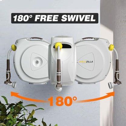 Retractable Garden Hose Reel, 1/2 in 120+6 ft, Heavy Duty Wall Mounted Water Hose Reel, Spring Power Automatic Rewind, Any Length Lock, 180° Swivel Bracket, 10 Pattern Spray Nozzle - size: 1/2" 120FT