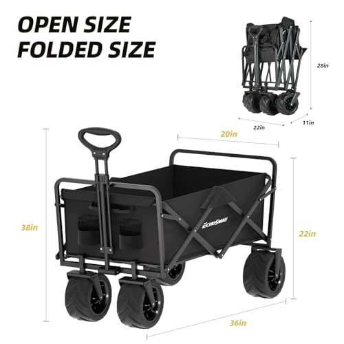 EchoSmile Wagons Carts Foldable Heavy Duty 350Lbs Capacity, Black - color: Black-arrow
