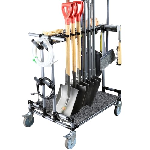 Heavy-Duty Garden Tool Organizer Cart Ideal for Gardening, Upgraded 5-Inch Wheels for Lawn & Sand, Long-Handle Tool Storage