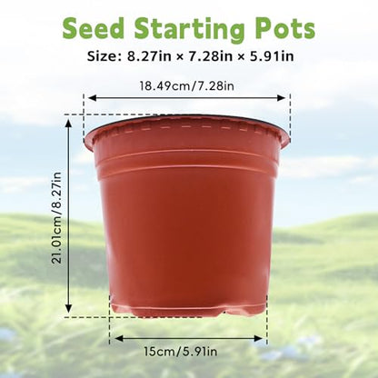 HOSTIC 8 Inch Nursery Pot Seedling Pot Plant Container Seed Starting Pots Multipurpose Plastic Pots 100 Packs - size: 8 Inch