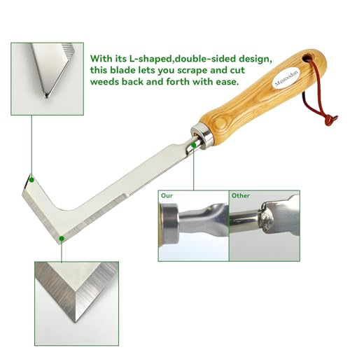 4PCS Garden Weeding Tool Set, Hand Weeder Tools with Wooden Handles, Double Claw Root Hook, V-Shape Weed Puller, Crack Weeder & Stainless Steel Garden Trowel for Digging, Planting & Weed Removal