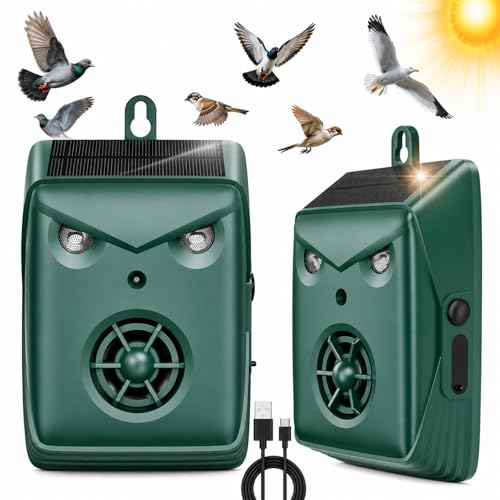 2 Pack Solar Bird Repellent Devices Outdoor Ultrasonic Bird Repeller