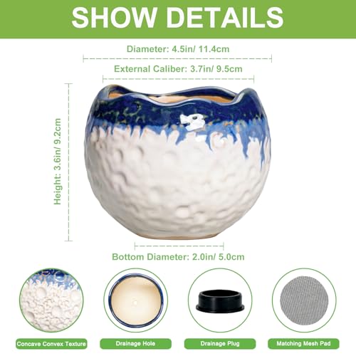 4 Inch Plant Pots, Ceramic Pots for Plants, Beige-Blue - color: Beige-blue, size: 4.5 Inch