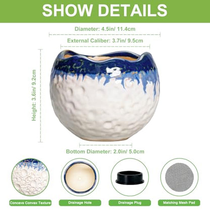 4 Inch Plant Pots, Ceramic Pots for Plants, Beige-Blue - color: Beige-blue, size: 4.5 Inch