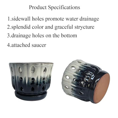 Ceramic Orchid Pot with Hole 6'' Orchid Planter (Cream Over Black) - color: Cream Over Black
