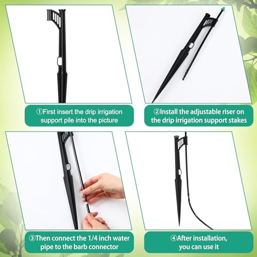25 Pcs 12.8 Inch Drip Irrigation Stakes with 180 Degree Sprayer Emitters and Sprinkler Extension Riser 1/4 Inch Drip Line Sprinkler Support Stakes for Garden Watering System,Green