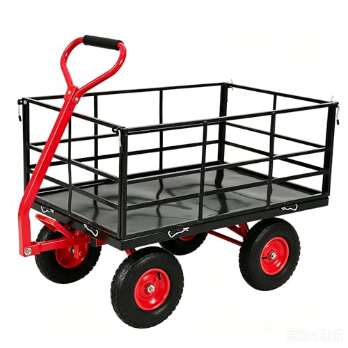 GarveeLife 1500 Lbs Garden Dump Cart with 13" All-Terrain Tires, Dump Frame, 3-in-1 Convertible Yard Wagon & Swivel Handle – Black Frame, Red Rims & Handlebars - size: 1500lbs Dump