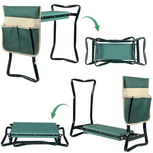 Foldable Garden Kneeler and Seat, Gardening Bench for Kneeling and Sitting, Garden Helper Seat with Tool Pocket, Eva Soft Foam Pad for Kneeling and Seating, Gifts for Women Men Seniors Gardener